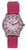 Boccia-Uhr mit rundem Zifferblatt und pinkem Silikonarmband, silbernes Gehäuse