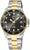 Herrenuhr aus Edelstahl mit schwarzem Zifferblatt, goldfarbenen Akzenten und Datumsanzeige
