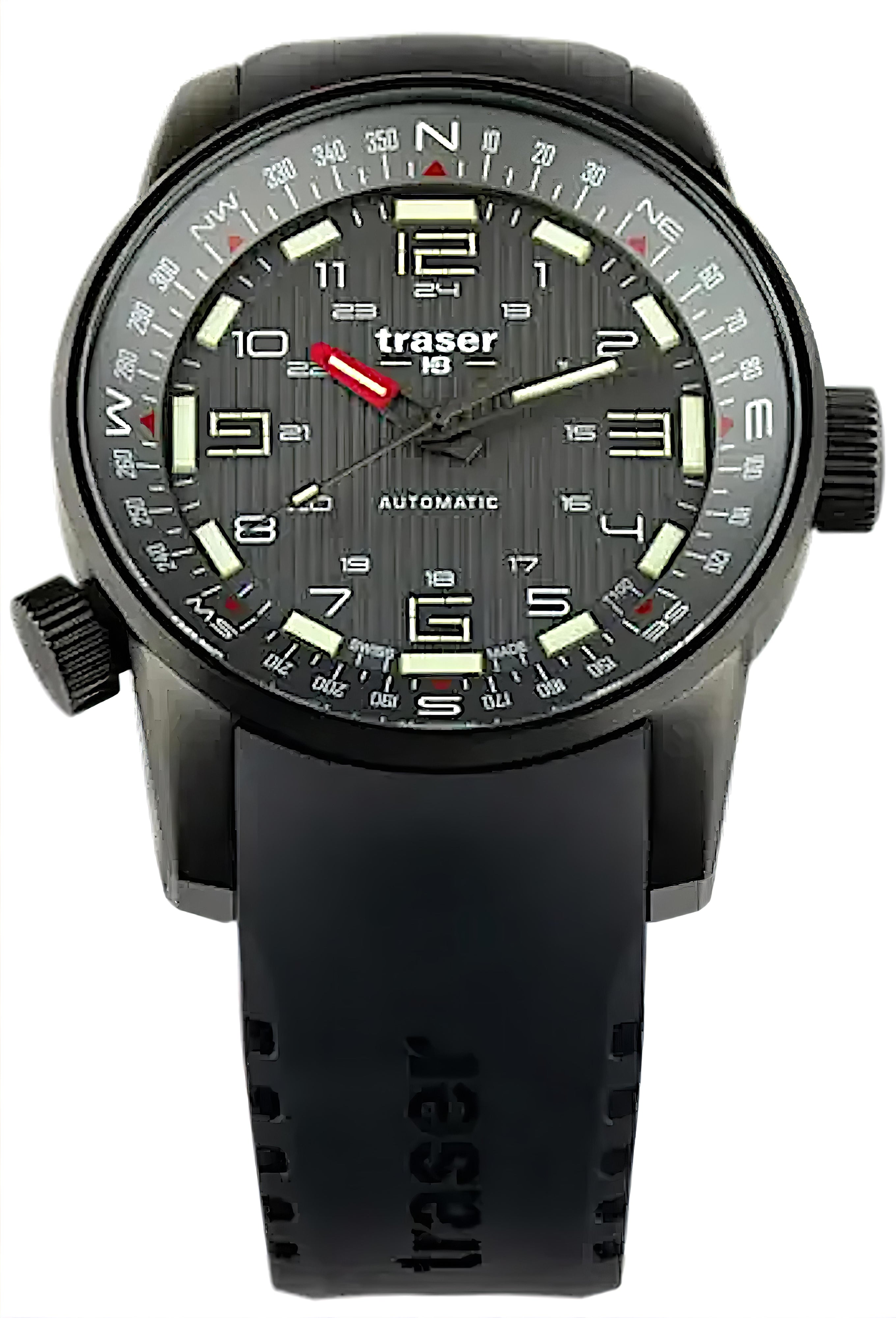 Traser Herrenuhr mit schwarzem Zifferblatt, Armband aus Silikon und Automatik-Anzeige