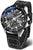 Herrenarmbanduhr Vostok Europe mit schwarzem Lederband und blau-schwarz marmoriertem Zifferblatt.