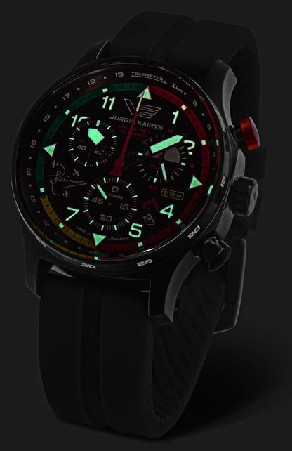 Herrenuhr schwarz mit rotem Silikonarmband – Vostok Europe Modell: VK68-592C775