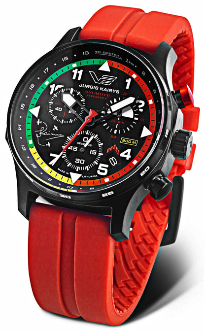 Herrenuhr schwarz mit rotem Silikonarmband – Vostok Europe Modell: VK68-592C775