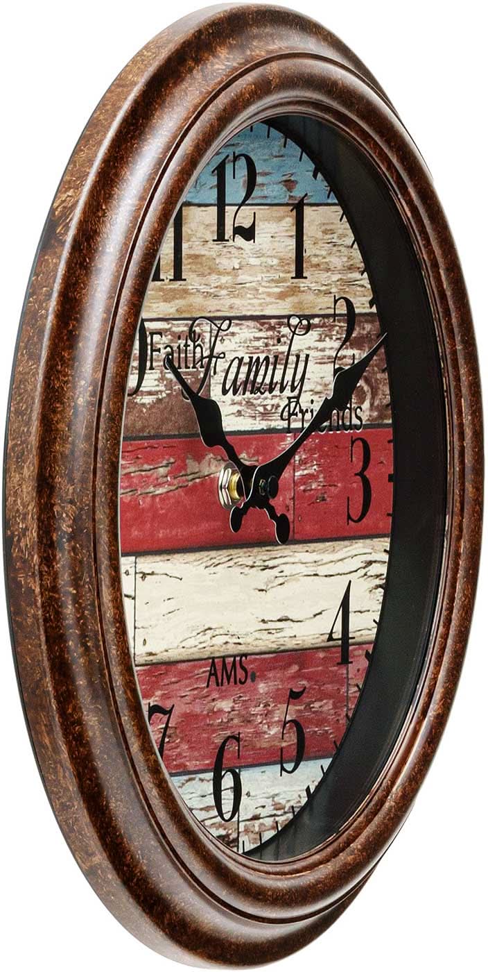 AMS Wall Clock 28x28x5 cm Plastic • Silent Quartz Movement • Vintage Style