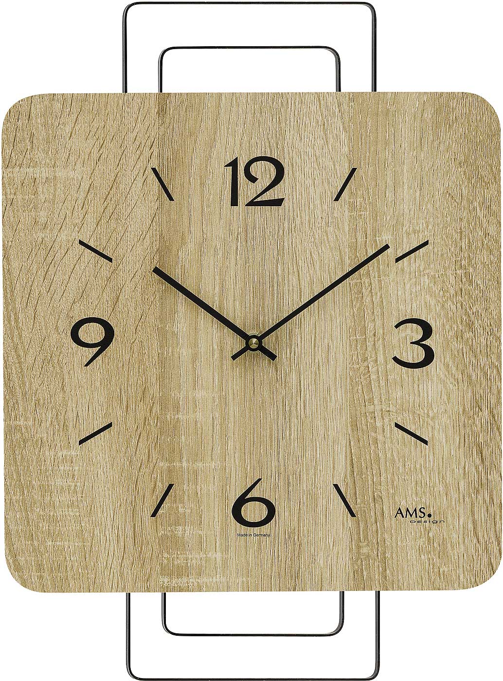 AMS Wanduhr 42x30x5 cm Holz • Quarz Uhrwerk • Modernes Design