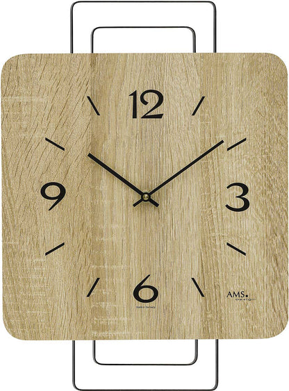 AMS Wanduhr 42x30x5 cm Holz • Quarz Uhrwerk • Modernes Design