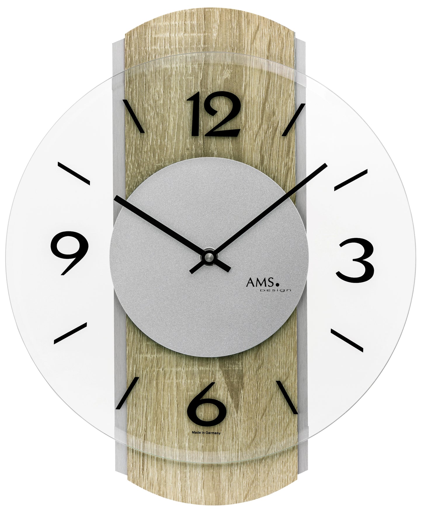 AMS Wall Clock 34x27 cm Wood, Aluminum • Modern Design • Precise Quartz Movement