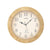 Runde Wanduhr mit beigem Holzoptik-Rahmen, weißem Zifferblatt, römischen Zahlen und AMS