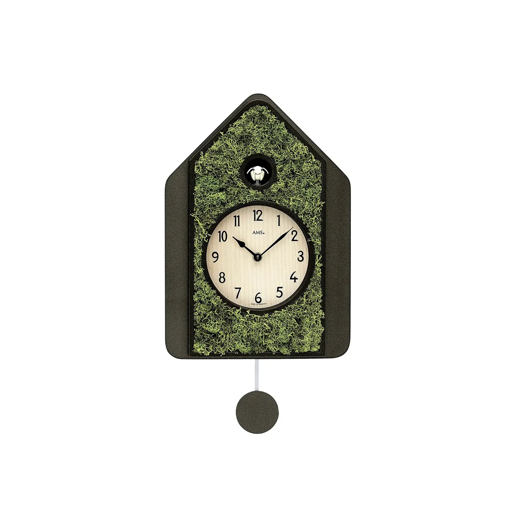 AMS Design W7497 Pendeluhr • Echte Mooseinlage • Quarzwerk mit Kuckucksruf