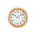 Runde Wanduhr mit Erle-Holzrahmen, weißem Ziffernblatt, schwarzen Zeigern und AMS