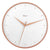 Wanduhr mit rundem Metallrahmen in Roséton und weißem Zifferblatt, drei Zeiger