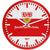 Runde Wanduhr mit rotem Rahmen und weißem Rand, VfB-Logo und „furchtlos und treu“