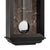 Wanduhr-Detailansicht: dunkles Holzgehäuse mit Glasfront, weißer Klang-/Glockenknopf