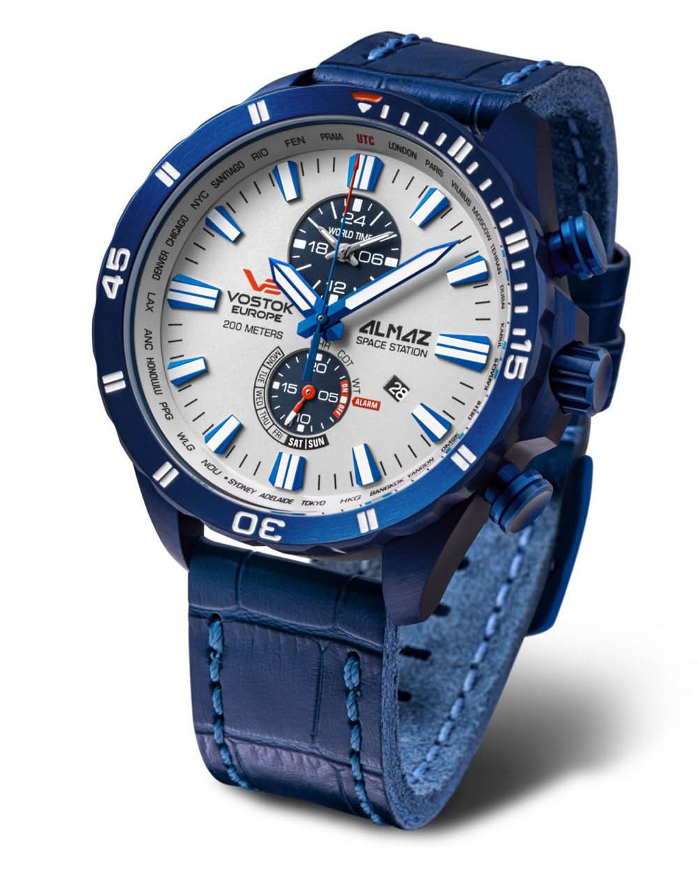 Vostok Europe Almaz YM8J-320D657 Herrenuhr • Blue PVD Design • World Timer