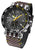 Vostok Europe Herrenuhr mit schwarzem Zifferblatt, gelben Akzenten und Lederband