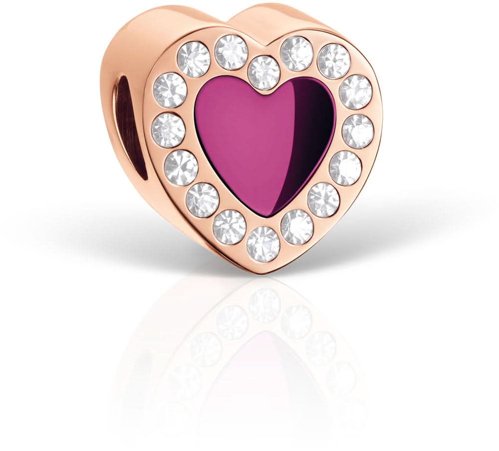 Bering Herz-Charm aus Edelstahl, roséfarben mit lila Herz und Zirkonia
