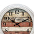 AMS Quarz-Wanduhr Detail: silberner Ring, Holzoptik-Ziffernblatt mit schwarzen Zeigern