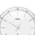 Nahansicht Zifferblatt: runde Wanduhr mit weißem Blatt, silbernen Zeigern und AMS-Logo