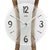 Nahansicht: Wanduhr mit weißem Ziffernblatt, AMS-Logo und braunen Streifen, Made in Germany