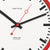 Wanduhr-Zifferblatt mit schwarzen Zeigern und roter Mittelmarkierung, roter Skala am Rand