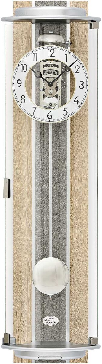 AMS Wanduhr modern Glockenschlag zur vollen Stunde | edles Holzgehäuse | nostalgisches Bim-Bam-Schlagwerk | manuelle Schlagabstellung
