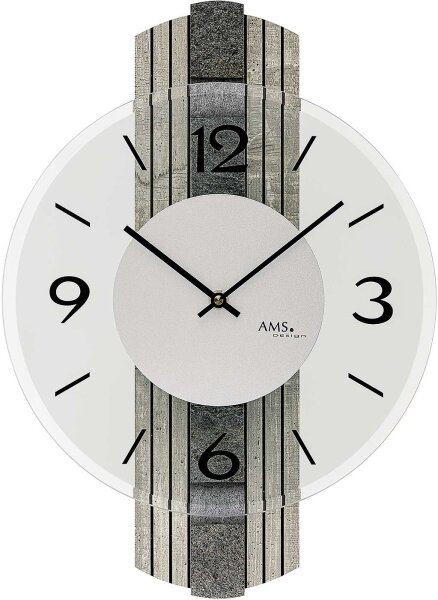 moderne Wanduhr mit Stein-Auflage - AMS Modell: 9675