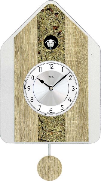 moderne Kuckucksuhr mit Almheu-Auflage - AMS Modell: 7498