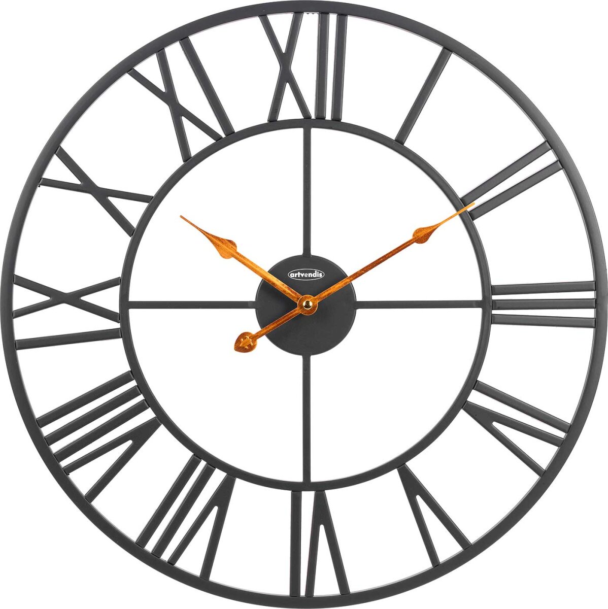 AMS Wanduhr Modell: 9685B | Moderne Metall-Wanduhr | Offenes Design | Stilvolle römische Ziffern | Großes Format für jede Wand