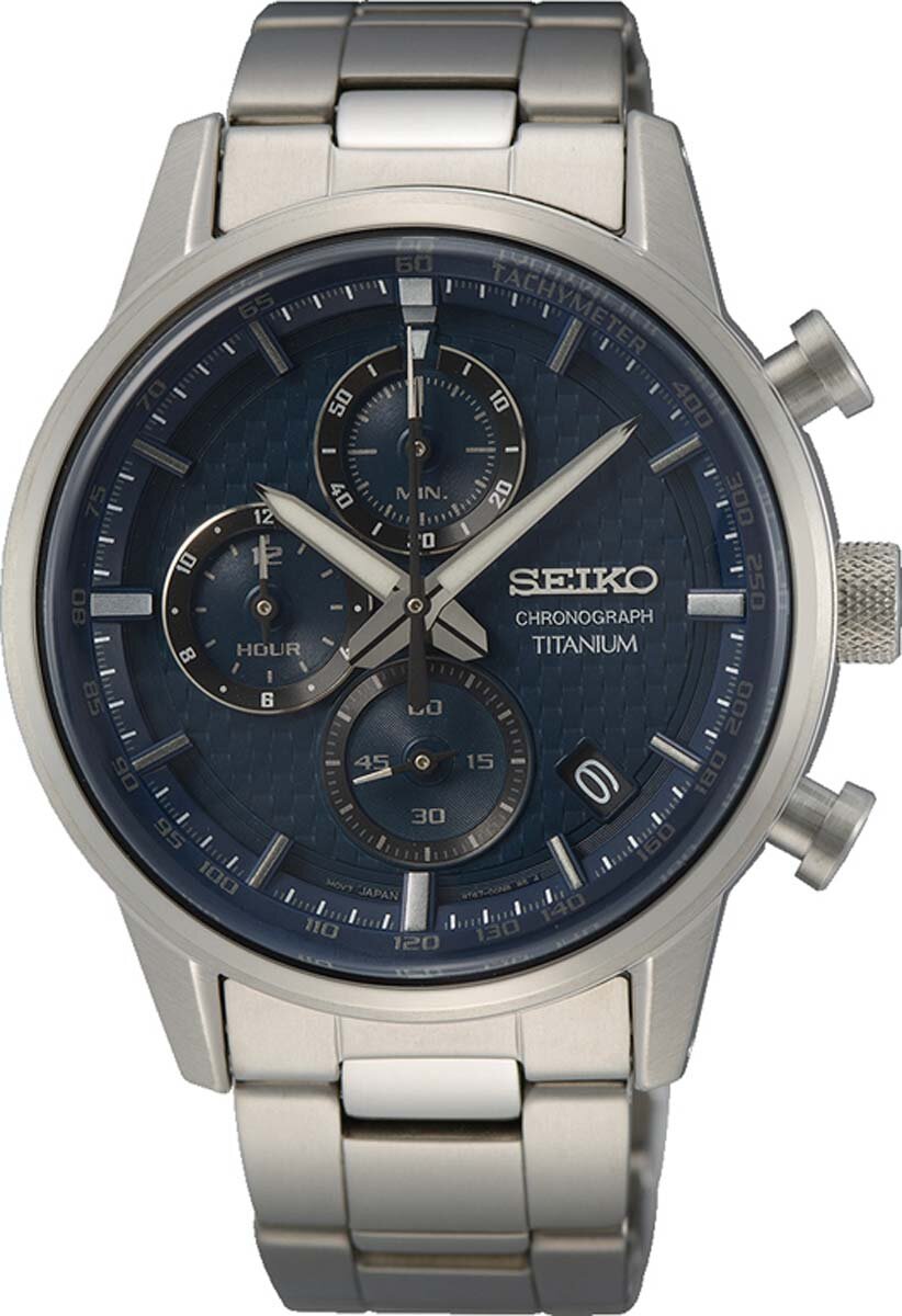 Seiko Ssb387P1 Herrenuhr Chronograph | Titangehäuse 41 mm | blaues Zifferblatt | Wasserdicht bis 100m | tolles Sportdesign