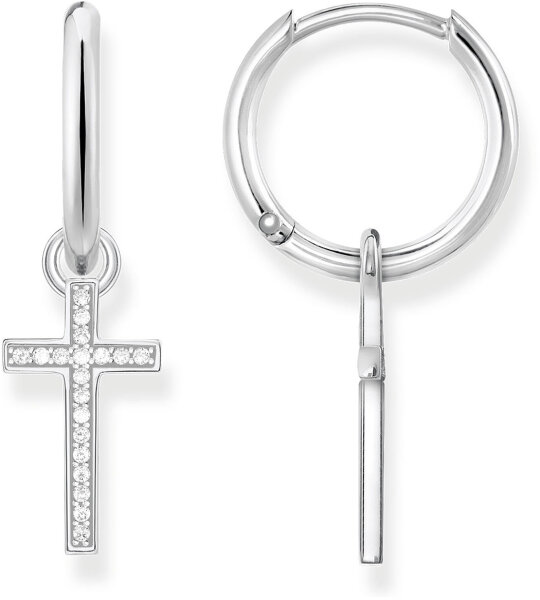 Kreolen mit Kreuz Anhänger - 925 Sterlingsilber