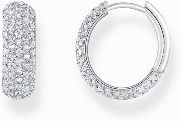 Silberfarbene Kreolen, besetzt mit weißen Zirkoniasteinchen - Thomas Sabo Modell: CR731-051-14