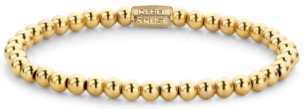 Goldplattiertes Armband aus Edelstahlperlen mit einem Durchmesser von 4mm und Edelstahlverschluss - Rebel&Rose Modell: RR-40038-G-S