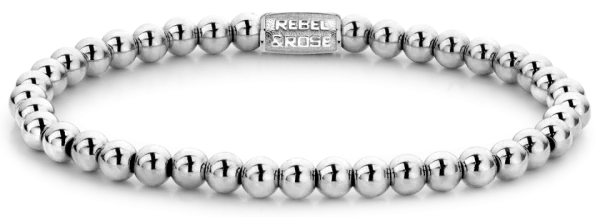 Silberfarbenes Armband aus 4mm Hematit Natursteinen mit Edelstahlverschluss - Rebel&Rose Modell: RR-40040-S-M