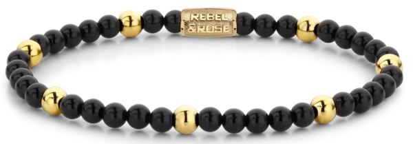 Armband aus schwarzen und goldfarbenen Edelsteinen mit Edelstahlverschluss - Rebel&Rose Modell: RR-40043-G-S