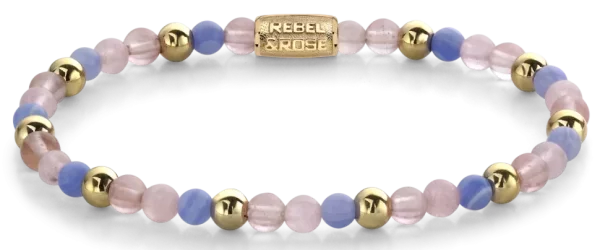 Armband aus Edelsteinen in Lila, Rosa und Gold und Edelstahlverschluss - Rebel&Rose Modell: RR-40056-G-S