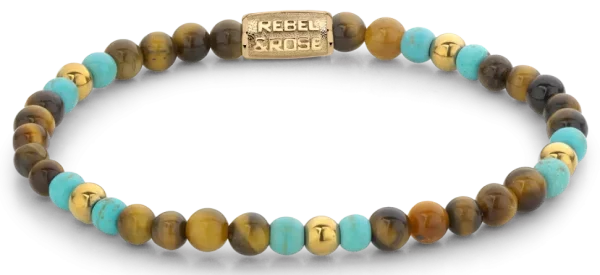 Armband aus verschiedenfarbigen Edelsteinen und Edelstahlverschluss - Rebel&Rose Modell: RR-40063-G-M