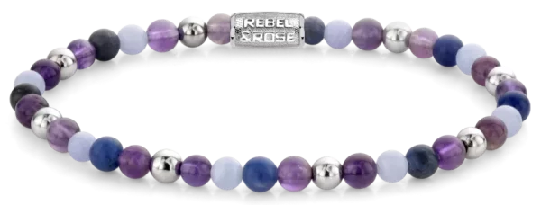 Armband aus Edelsteinen im Violettfarbmix und Silber mit Edelstahlverschluss - Rebel&Rose Modell: RR-40102-S-S