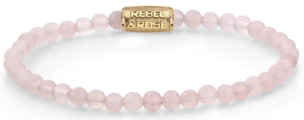 Rosa Armband aus 4mm Rosenquarzsteinchen mit Edelstahlverschluss - Rebel&Rose Modell: RR-40103-G-S