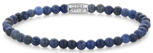 Armband aus 4mm Sodalitedelsteinen mit Edelstahlverschluss - Rebel&Rose Modell: RR-40130-S-S