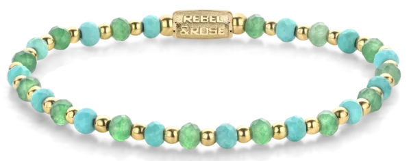 Armband aus 4mm Türkis- und grünen Aventurin-Facettenperlen und Edelstahlverschluss - Rebel&Rose Modell: RR-40143-G-S