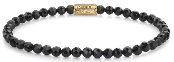 Armband aus 4mm facettierten Black Spinel Perlen und Edelstahlverschluss - Rebel&Rose Modell: RR-40153-G-S