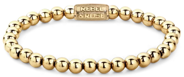 Armband aus 6mm Steinen aus 18 Karat ionenvergoldetem Edelstahl mit Edelstahlverschluss - Rebel&Rose Modell: RR-60046-G-M