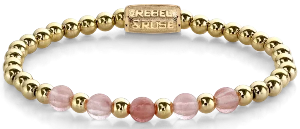 Armband aus 6mm pinken und goldfarbenen Steinen mit Edelstahlverschluss - Rebel&Rose Modell: RR-60081-G-M