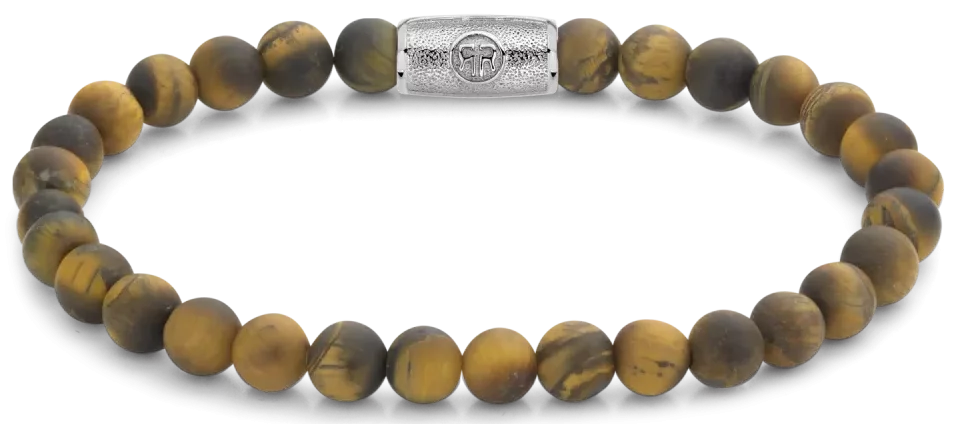 Armband aus 6mm Naturstein in Tigeraugeoptik mit Edelstahlverschluss - Rebel&Rose Modell: Rr-60083-S-M