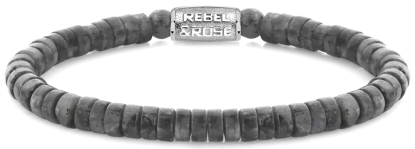 Armband aus 6mm grauen, scheibenförmigem Naturstein mit Edelstahlverschluss - Rebel&Rose Modell: RR-60094-S-M