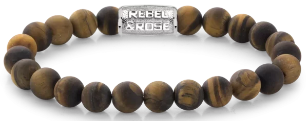 Armband aus 8mm großen Tigerauge-Steinen mit Edelstahlverschluss - Rebel&Rose Modell: RR-80023-S-L