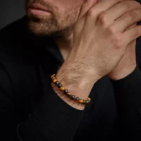 Armband aus 8mm großen Tigerauge-Steinen mit Edelstahlverschluss - Rebel&Rose Modell: RR-80042-S-M