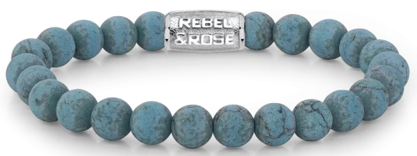 Armband aus 8mm großen Turqurenit-Steinen mit Edelstahlverschluss - Rebel&Rose Modell: RR-80043-S-M