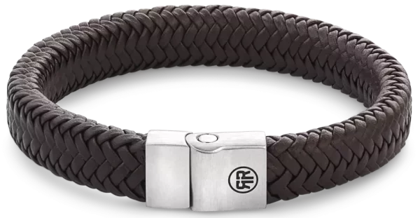 Armband aus 12mm dickem, dunkelbraunem Leder mit Edelstahlverschluss - Rebel&Rose Modell: RR-M0022-S-M