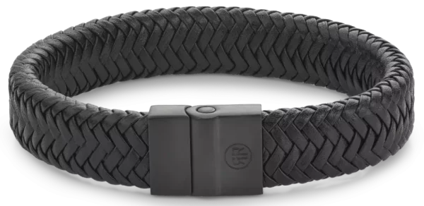 Armband aus 15mm dickem, schwarzem Leder mit schwarzem Edelstahlverschluss - Rebel&Rose Modell: RR-M0033-B-M