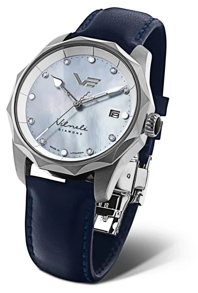 Damenuhr bicolor gold/silber mit Lederarmband – Vostok Europe Modell: VS42-125A755